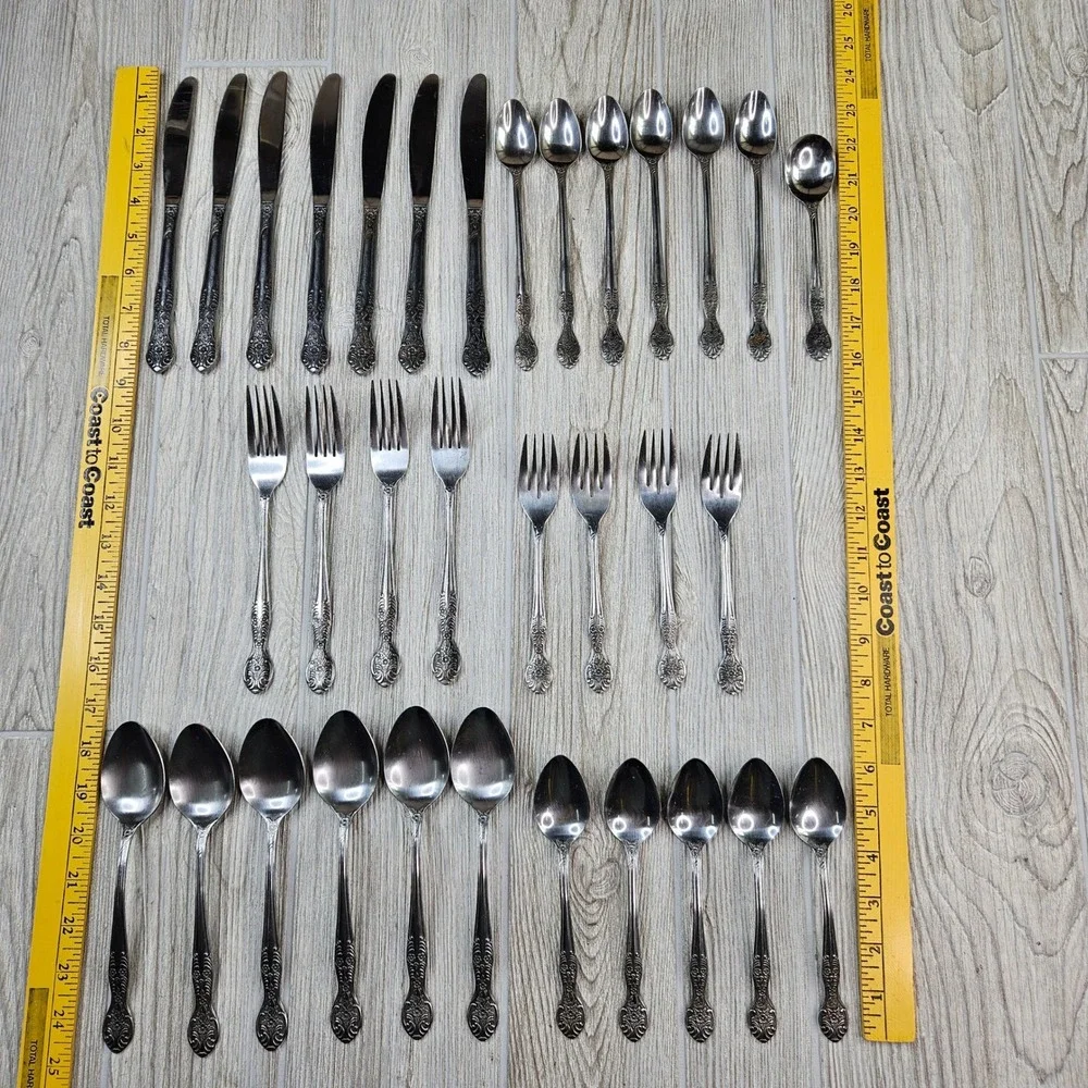 National Stainless Japan NST2 Floral Flatware Set 33pc Vintage Silverware Japan